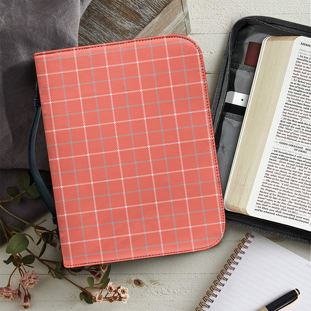 Pastel Red Tattersall Pattern Print Leather Bible Cover