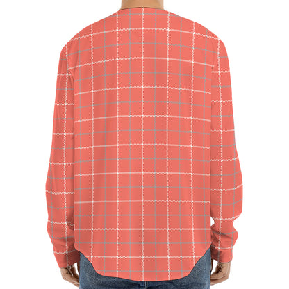 Pastel Red Tattersall Pattern Print Long Sleeve Baseball Jersey