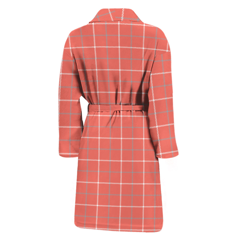 Pastel Red Tattersall Pattern Print Men's Bathrobe