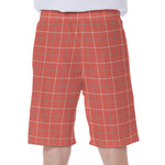 Pastel Red Tattersall Pattern Print Men's Beach Shorts