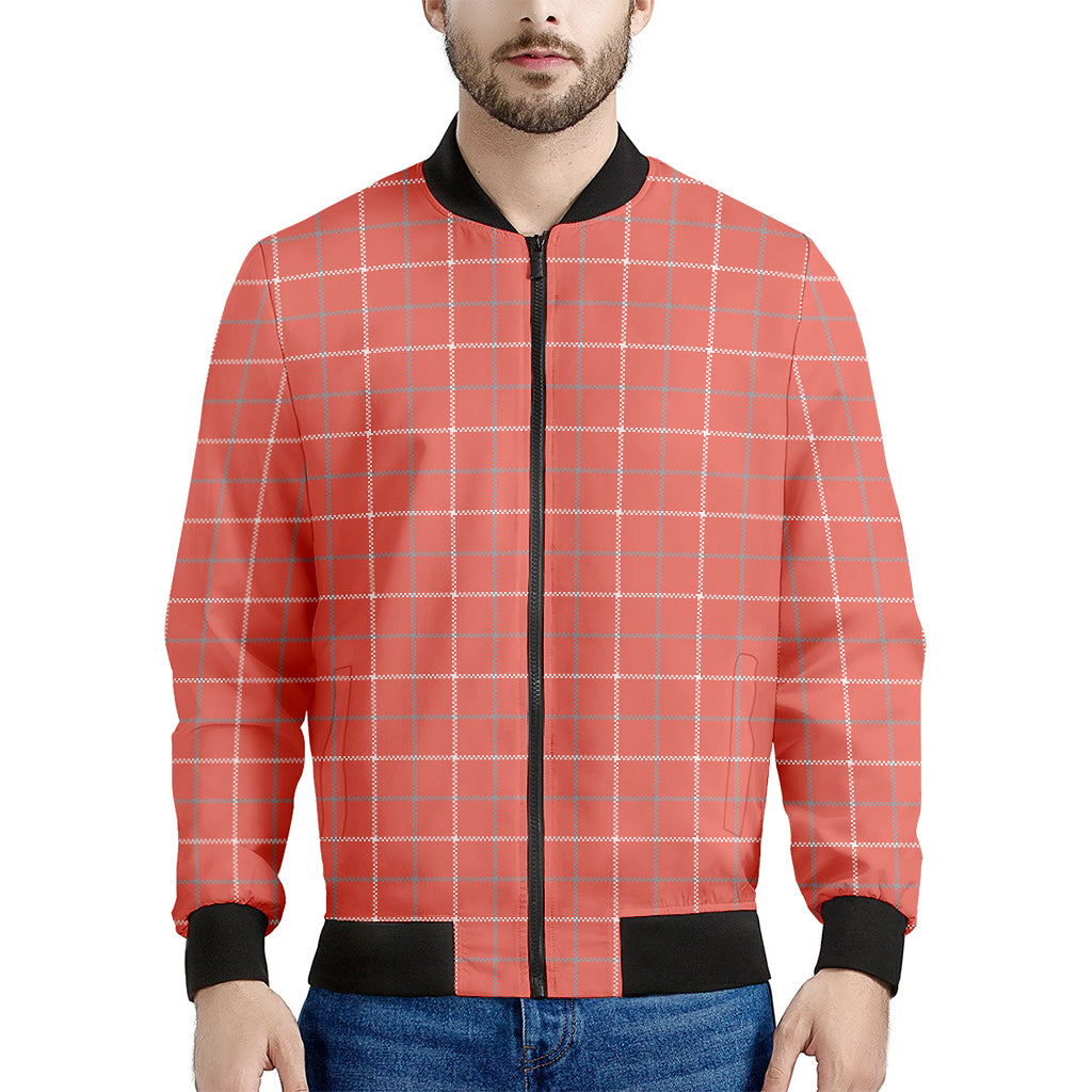 Pastel Red Tattersall Pattern Print Men's Bomber Jacket