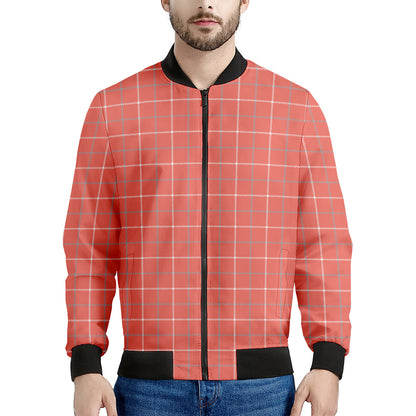Pastel Red Tattersall Pattern Print Men's Bomber Jacket