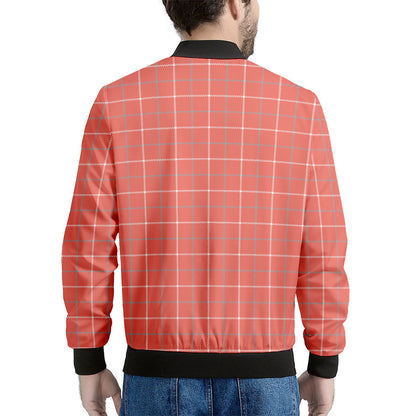 Pastel Red Tattersall Pattern Print Men's Bomber Jacket
