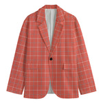 Pastel Red Tattersall Pattern Print Men's Cotton Blazer