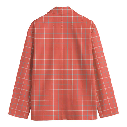 Pastel Red Tattersall Pattern Print Men's Cotton Blazer