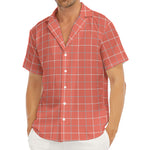 Pastel Red Tattersall Pattern Print Men's Deep V-Neck Shirt