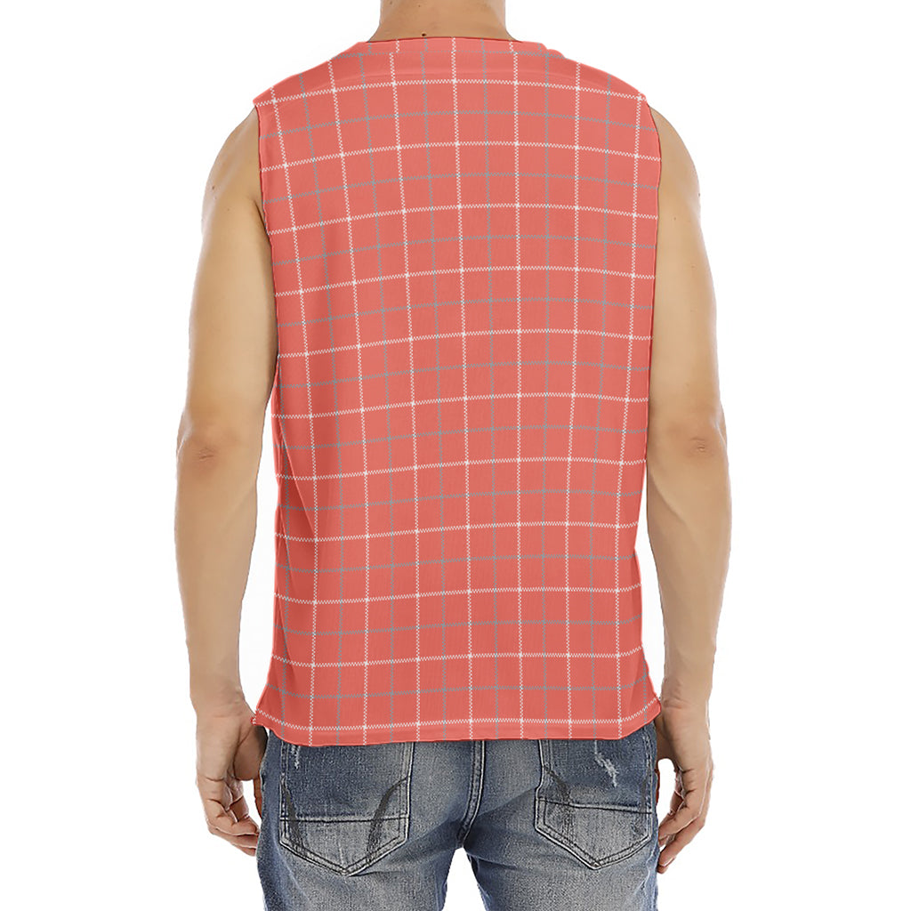 Pastel Red Tattersall Pattern Print Men's Fitness Tank Top