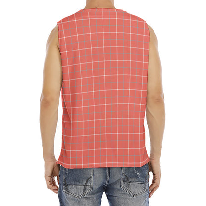 Pastel Red Tattersall Pattern Print Men's Fitness Tank Top
