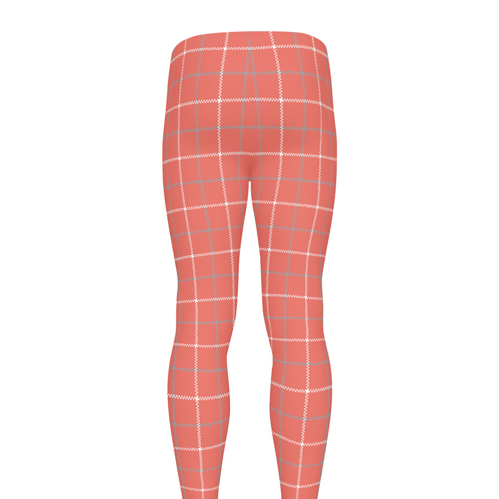 Pastel Red Tattersall Pattern Print Men's leggings