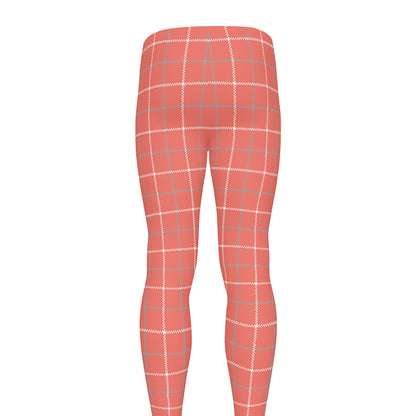 Pastel Red Tattersall Pattern Print Men's leggings
