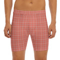 Pastel Red Tattersall Pattern Print Men's Long Boxer Briefs