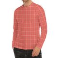 Pastel Red Tattersall Pattern Print Men's Long Sleeve Rash Guard