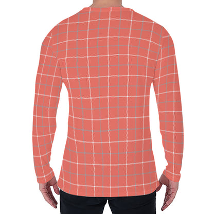 Pastel Red Tattersall Pattern Print Men's Long Sleeve T-Shirt