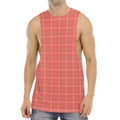Pastel Red Tattersall Pattern Print Men's Muscle Tank Top