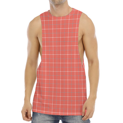 Pastel Red Tattersall Pattern Print Men's Muscle Tank Top