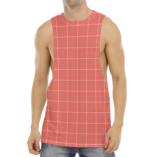 Pastel Red Tattersall Pattern Print Men's Muscle Tank Top