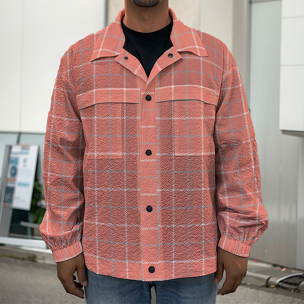Pastel Red Tattersall Pattern Print Men's Shirt Jacket