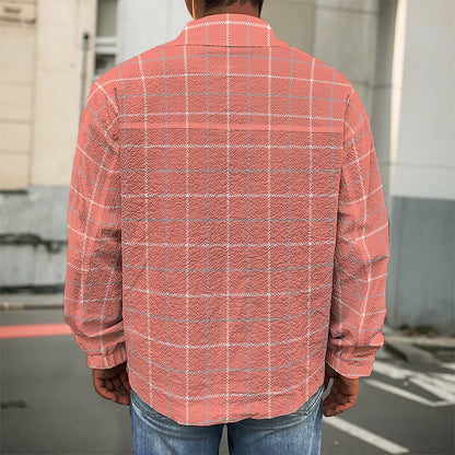 Pastel Red Tattersall Pattern Print Men's Shirt Jacket