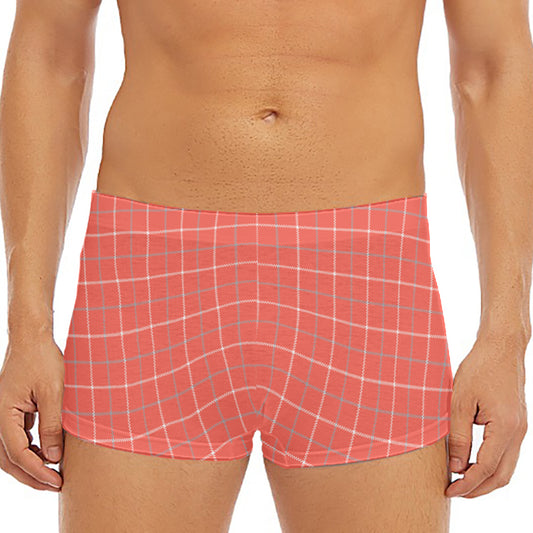 Pastel Red Tattersall Pattern Print Men's Short Boxer Briefs