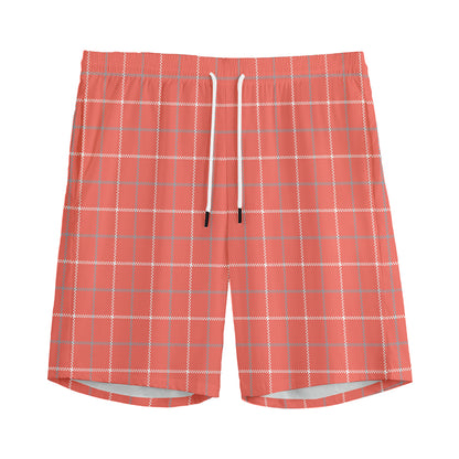 Pastel Red Tattersall Pattern Print Men's Sports Shorts