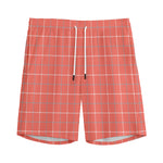 Pastel Red Tattersall Pattern Print Men's Sports Shorts