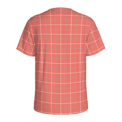 Pastel Red Tattersall Pattern Print Men's Sports T-Shirt