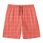 Pastel Red Tattersall Pattern Print Men's Swim Trunks