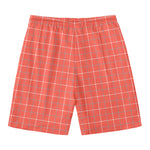 Pastel Red Tattersall Pattern Print Men's Swim Trunks