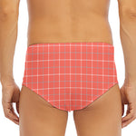 Pastel Red Tattersall Pattern Print Men's Triangle Swim Briefs