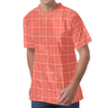 Pastel Red Tattersall Pattern Print Men's Velvet T-Shirt