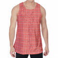 Pastel Red Tattersall Pattern Print Men's Velvet Tank Top