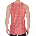 Pastel Red Tattersall Pattern Print Men's Velvet Tank Top