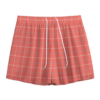 Pastel Red Tattersall Pattern Print Mesh Shorts