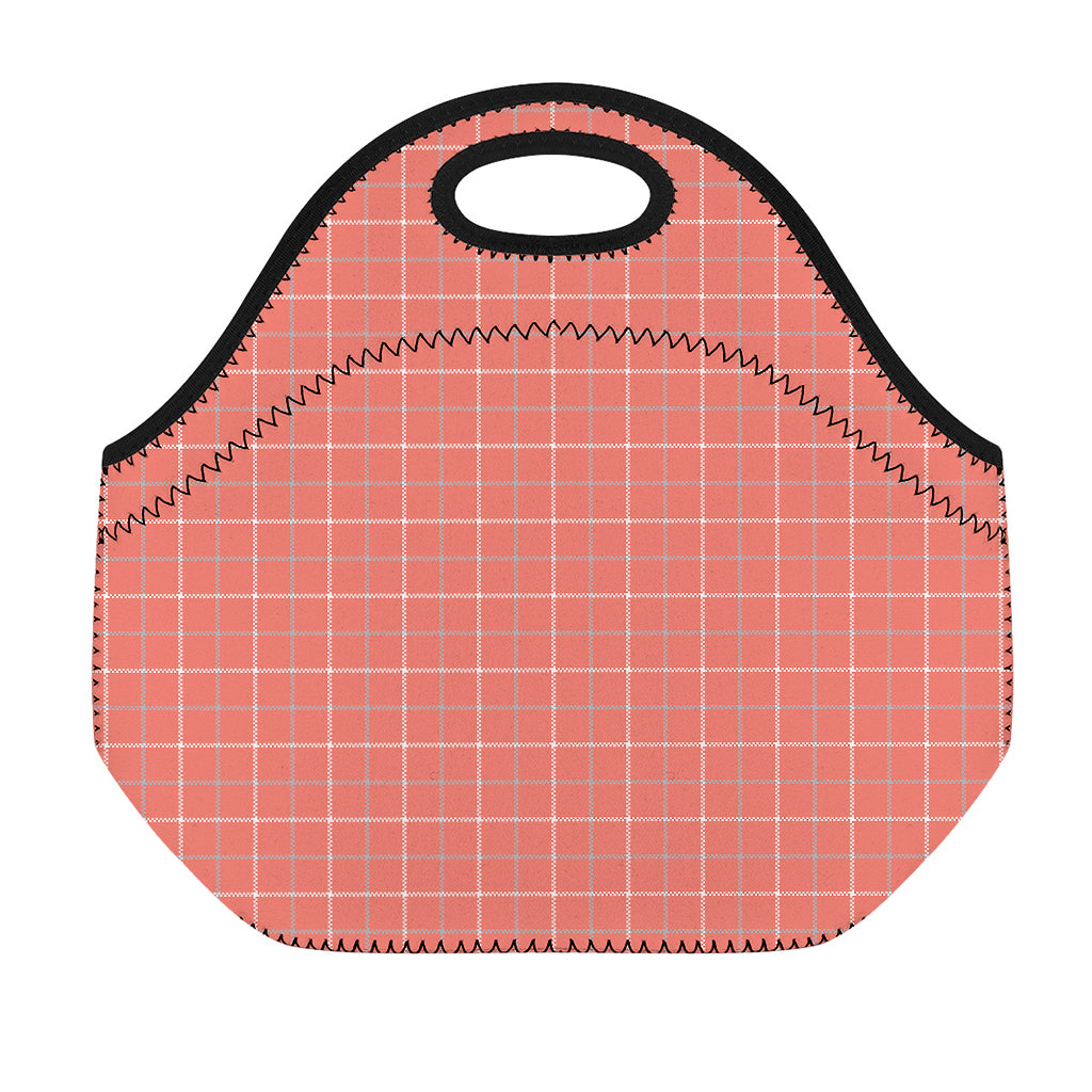 Pastel Red Tattersall Pattern Print Neoprene Lunch Bag