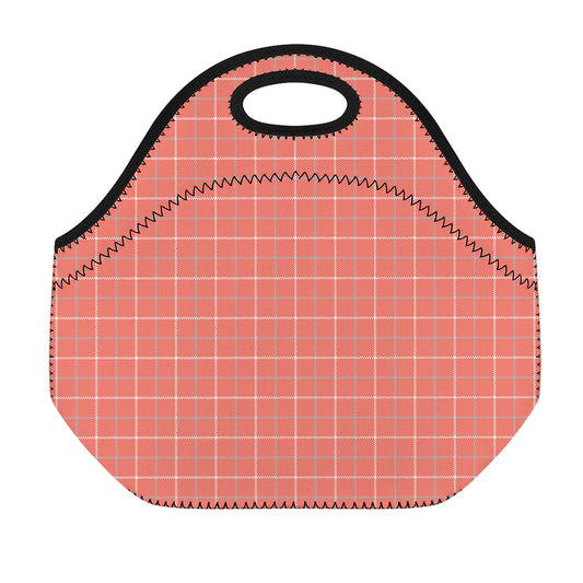 Pastel Red Tattersall Pattern Print Neoprene Lunch Bag