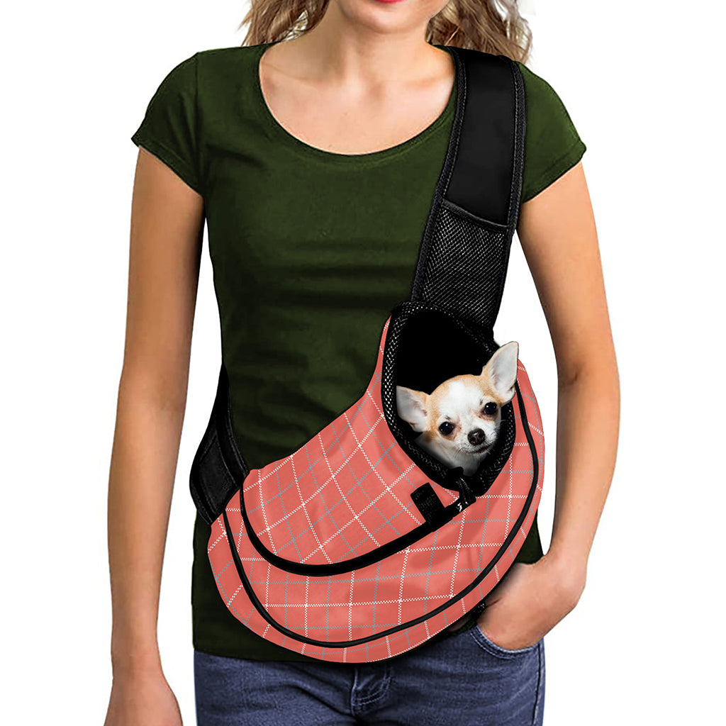 Pastel Red Tattersall Pattern Print Pet Sling Carrier