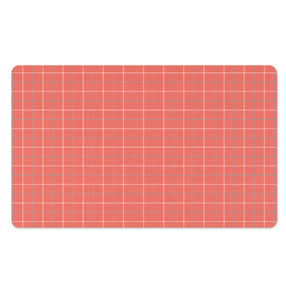 Pastel Red Tattersall Pattern Print Polyester Doormat