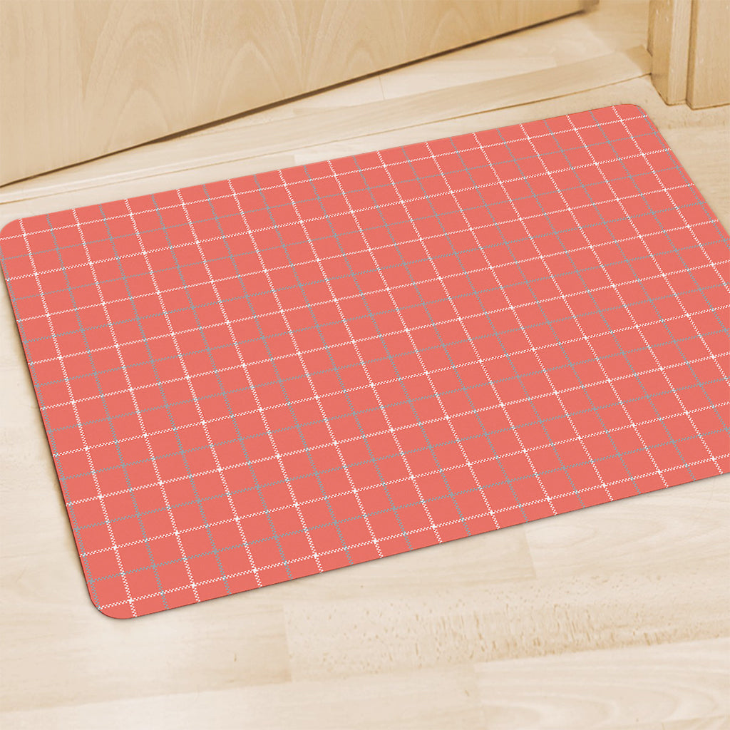 Pastel Red Tattersall Pattern Print Polyester Doormat