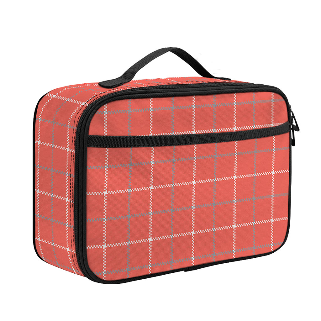 Pastel Red Tattersall Pattern Print Portable Lunch Bag