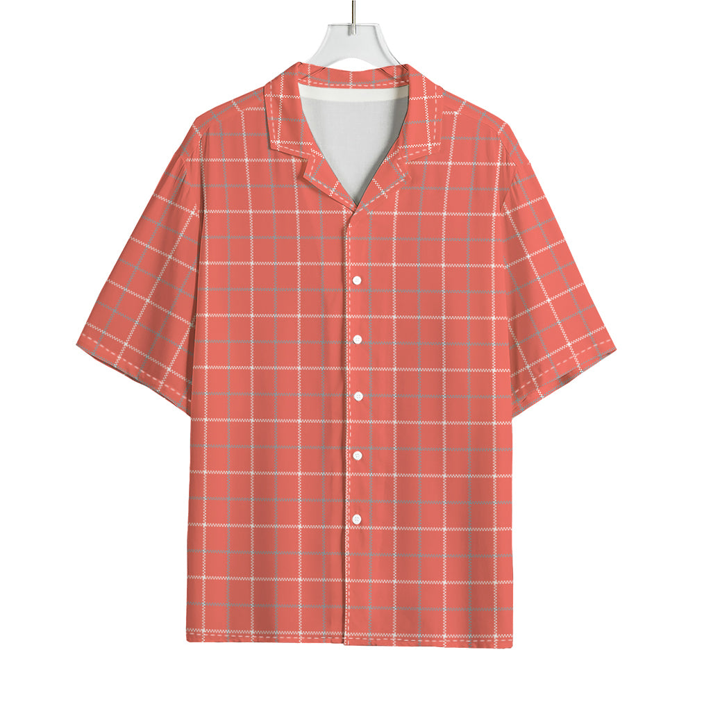 Pastel Red Tattersall Pattern Print Rayon Hawaiian Shirt
