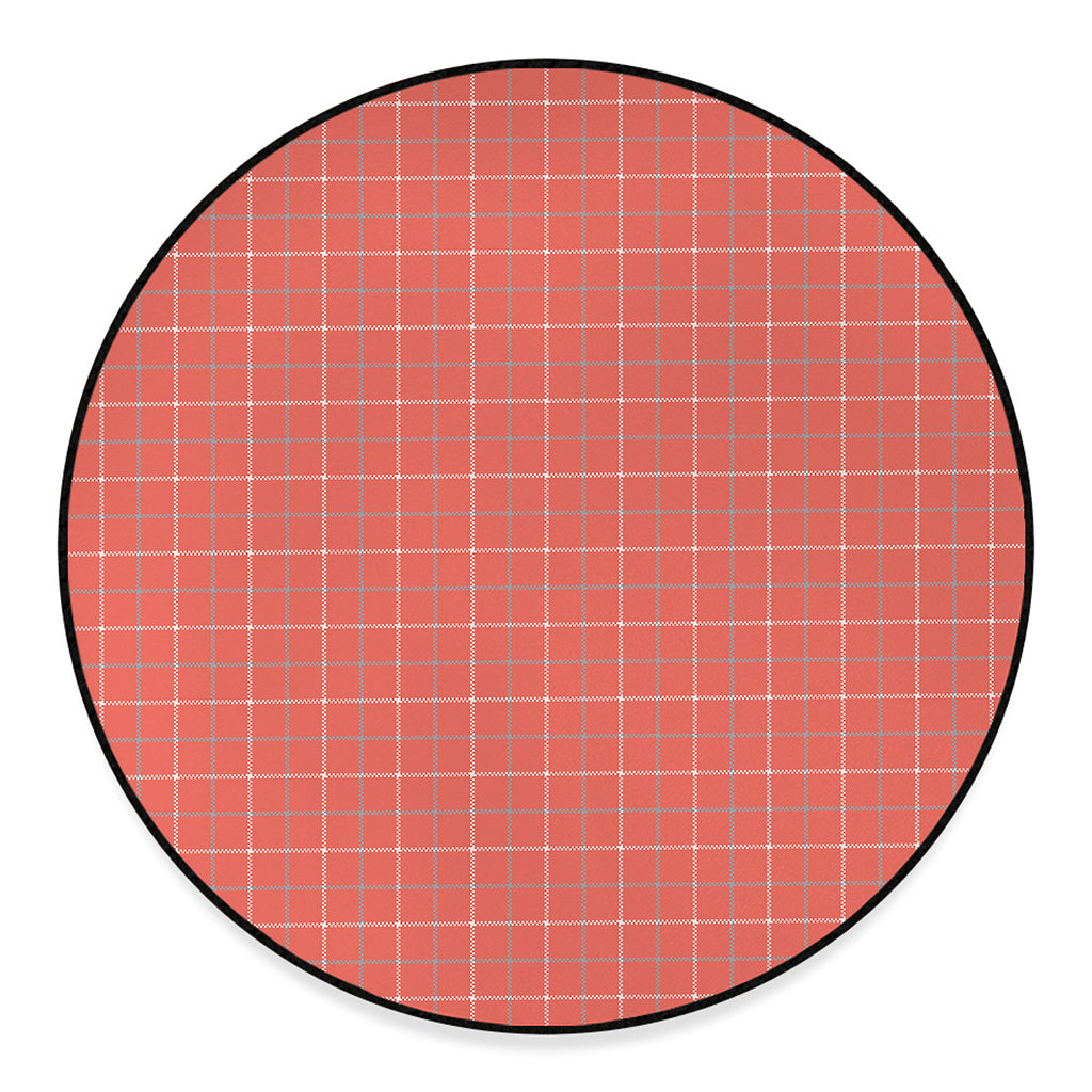 Pastel Red Tattersall Pattern Print Round Floor Mat