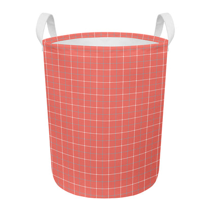 Pastel Red Tattersall Pattern Print Round Laundry Basket