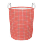 Pastel Red Tattersall Pattern Print Round Laundry Basket