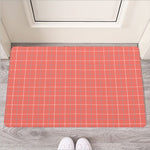 Pastel Red Tattersall Pattern Print Rubber Doormat