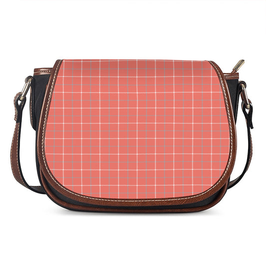 Pastel Red Tattersall Pattern Print Saddle Bag