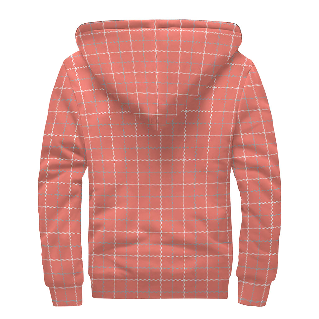 Pastel Red Tattersall Pattern Print Sherpa Lined Zip Up Hoodie