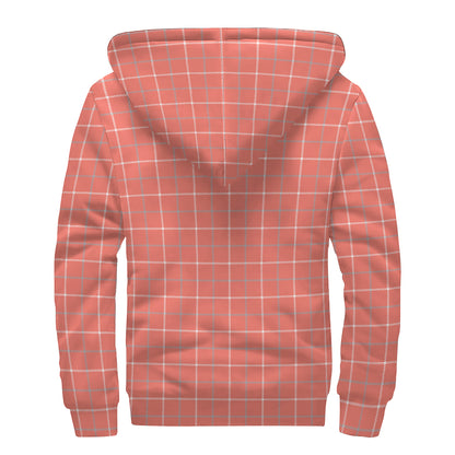 Pastel Red Tattersall Pattern Print Sherpa Lined Zip Up Hoodie