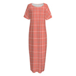 Pastel Red Tattersall Pattern Print Short Sleeve Long Nightdress