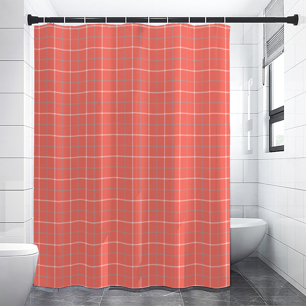 Pastel Red Tattersall Pattern Print Shower Curtain