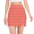 Pastel Red Tattersall Pattern Print Side Slit Mini Skirt